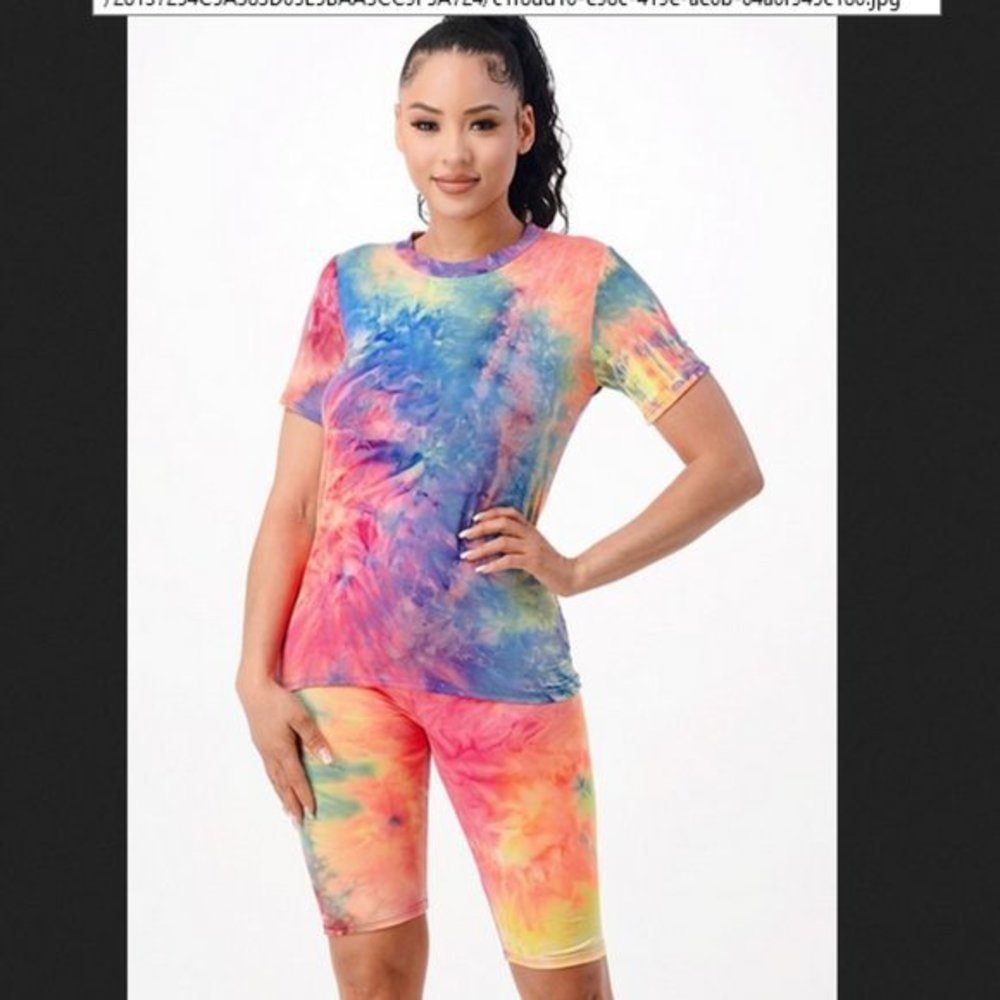 Tie Dye T-shirt and Biker Shorts Set